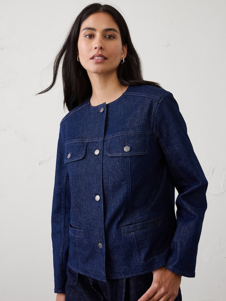 Denim Collarless Jacket