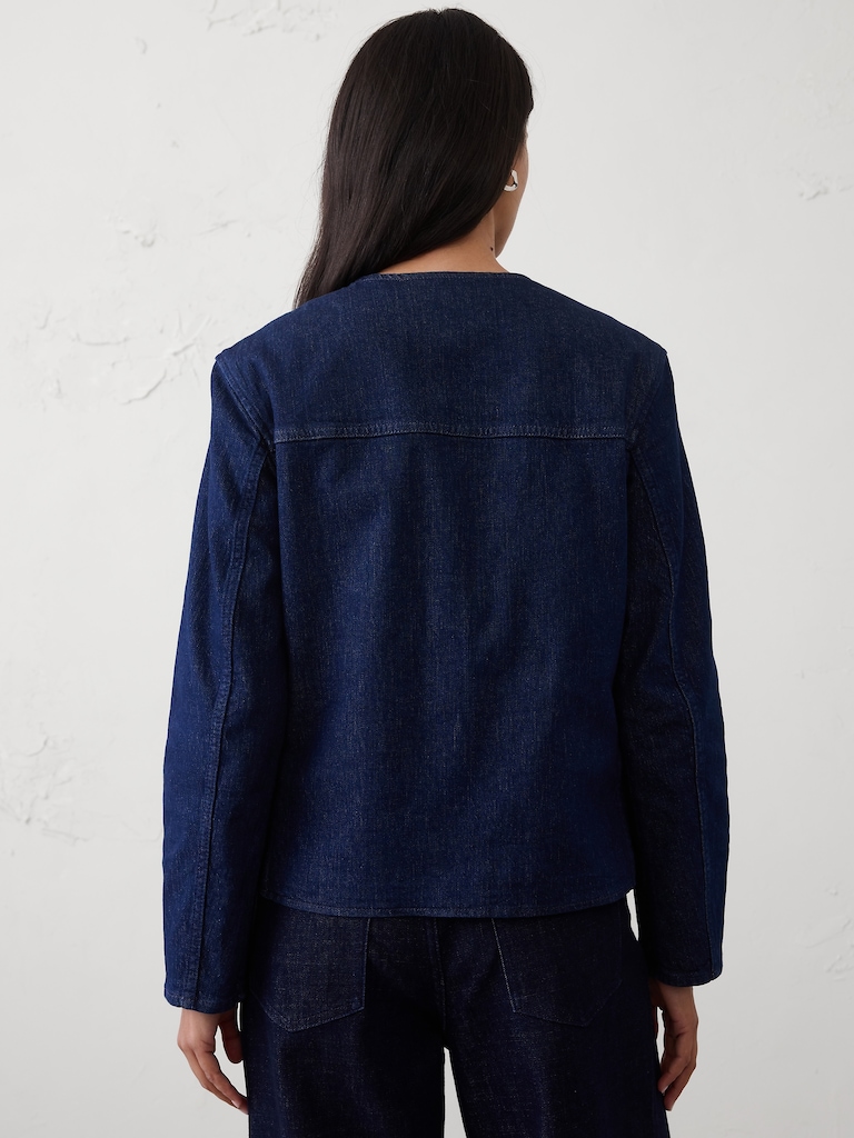 Denim Collarless Jacket