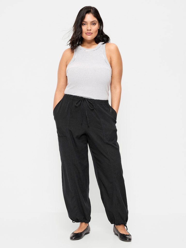 Mid-Rise Linen-Blend Cinched-Ankle Pants