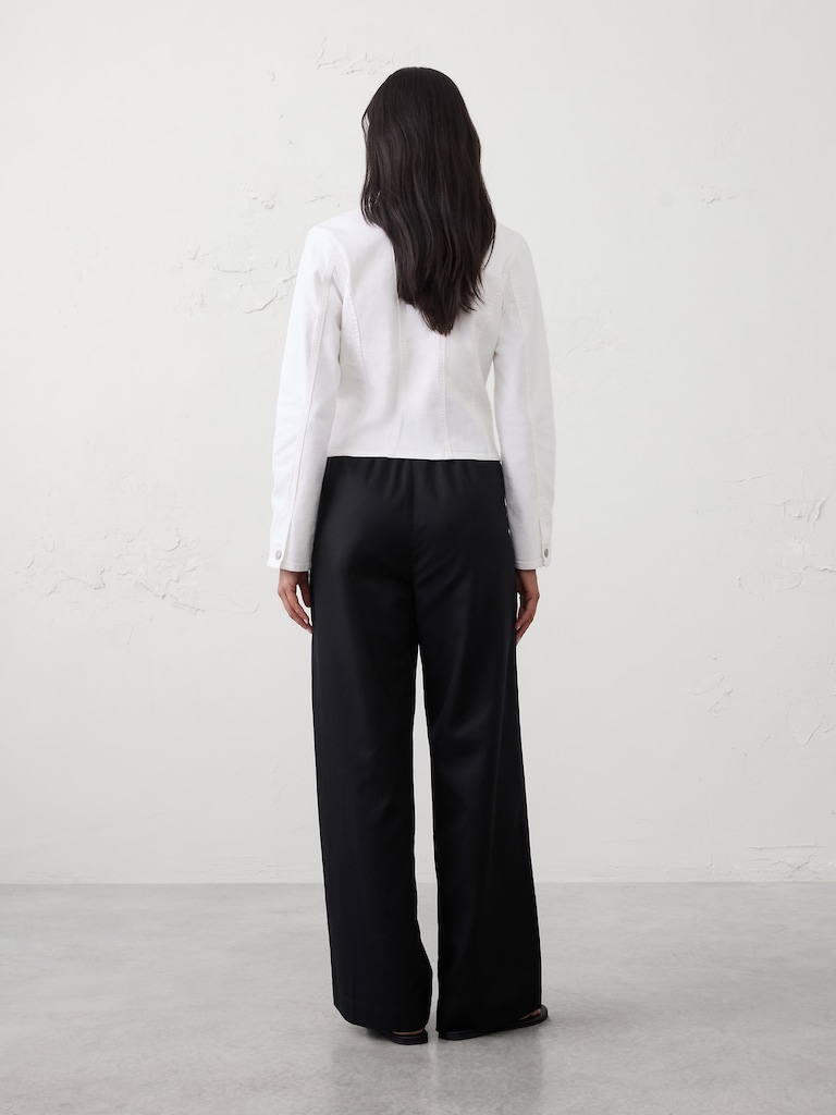 Wide--Leg High-Rise Drapey Twill Pull-On Pant