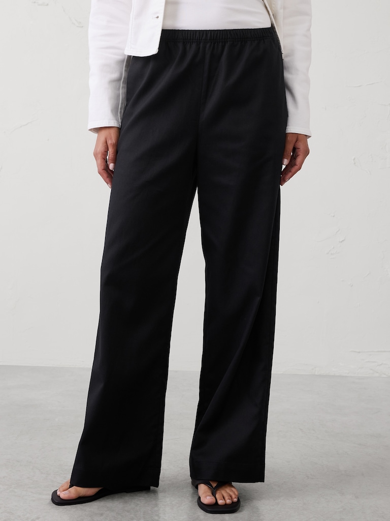 Wide--Leg High-Rise Drapey Twill Pull-On Pant