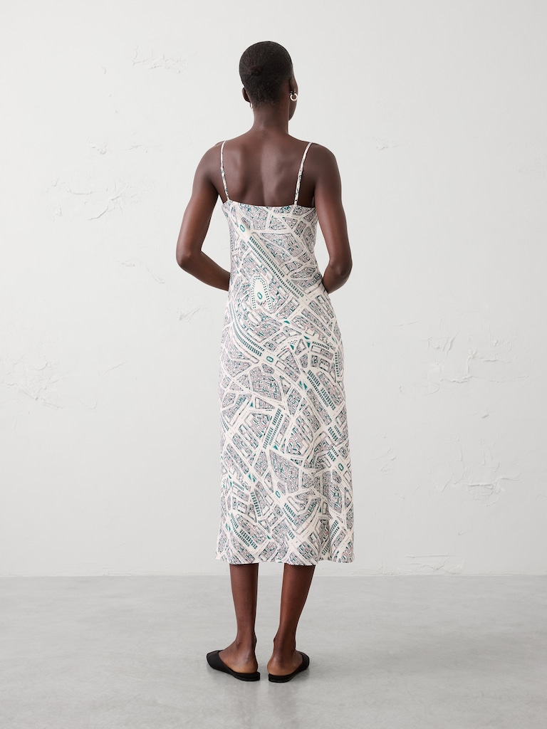 Cowl-Neck Map Print Midi Dress