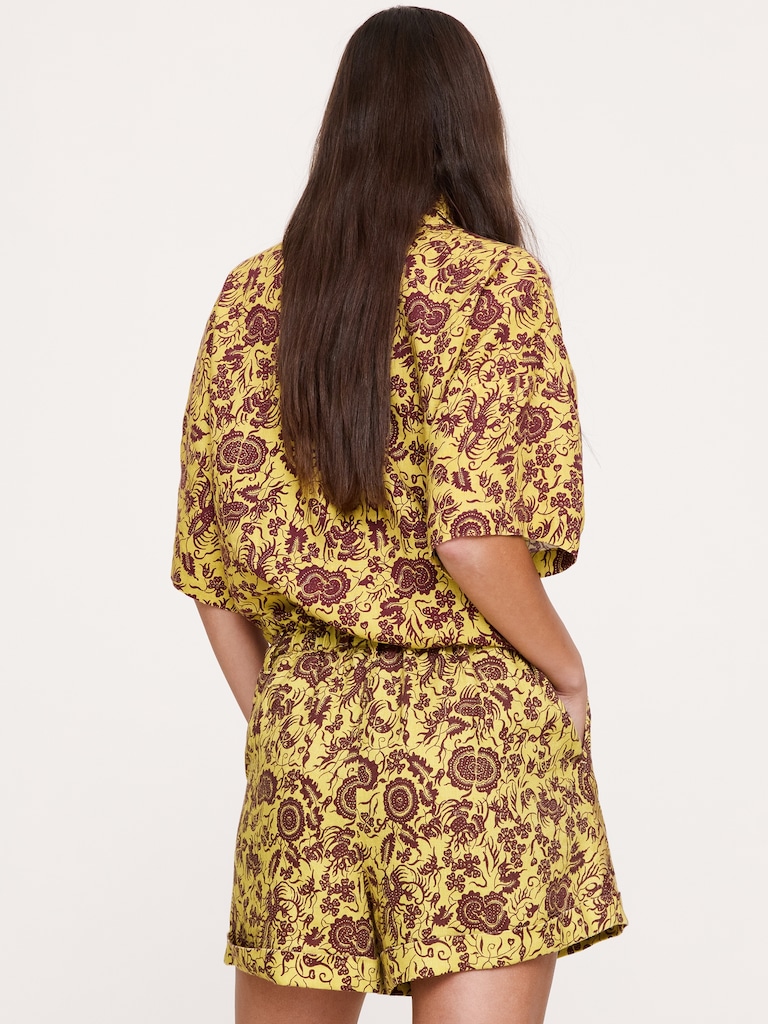 3.5" Paperbag-Waist Pull-On Linen Short