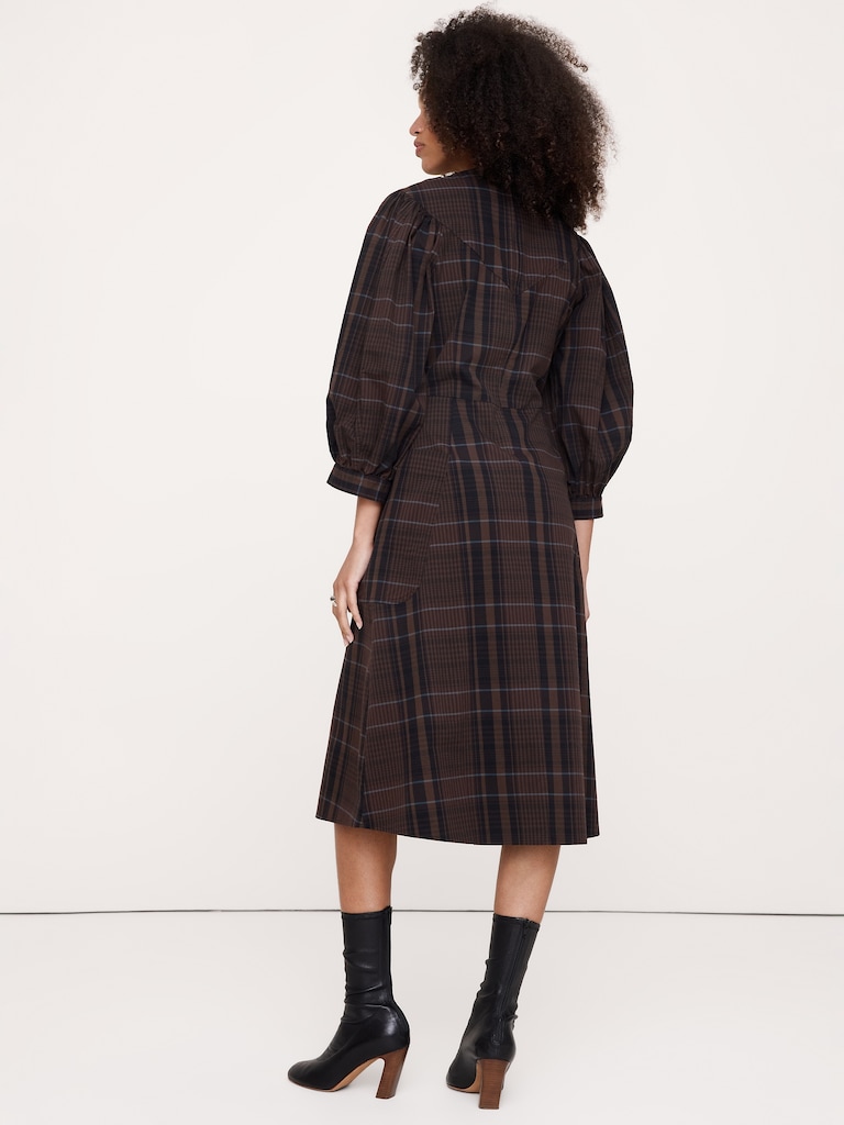 Cotton Poplin Puff-Sleeve Midi Dress