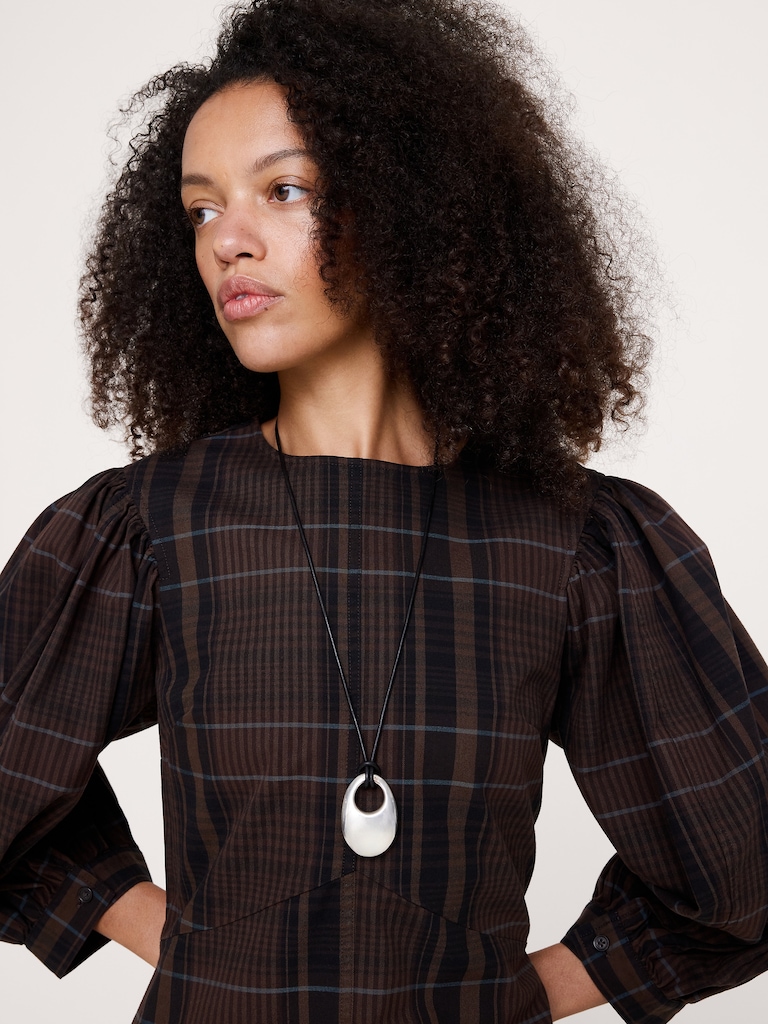 Cotton Poplin Puff-Sleeve Midi Dress