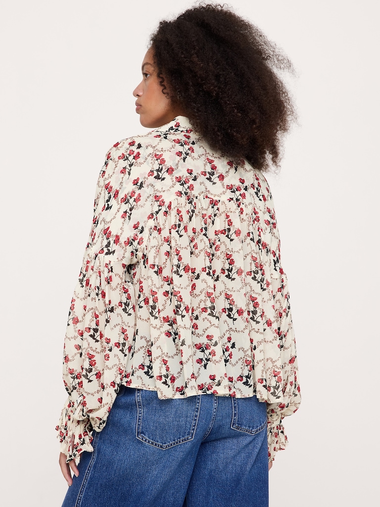 Viscose Balloon-Sleeve Blouse