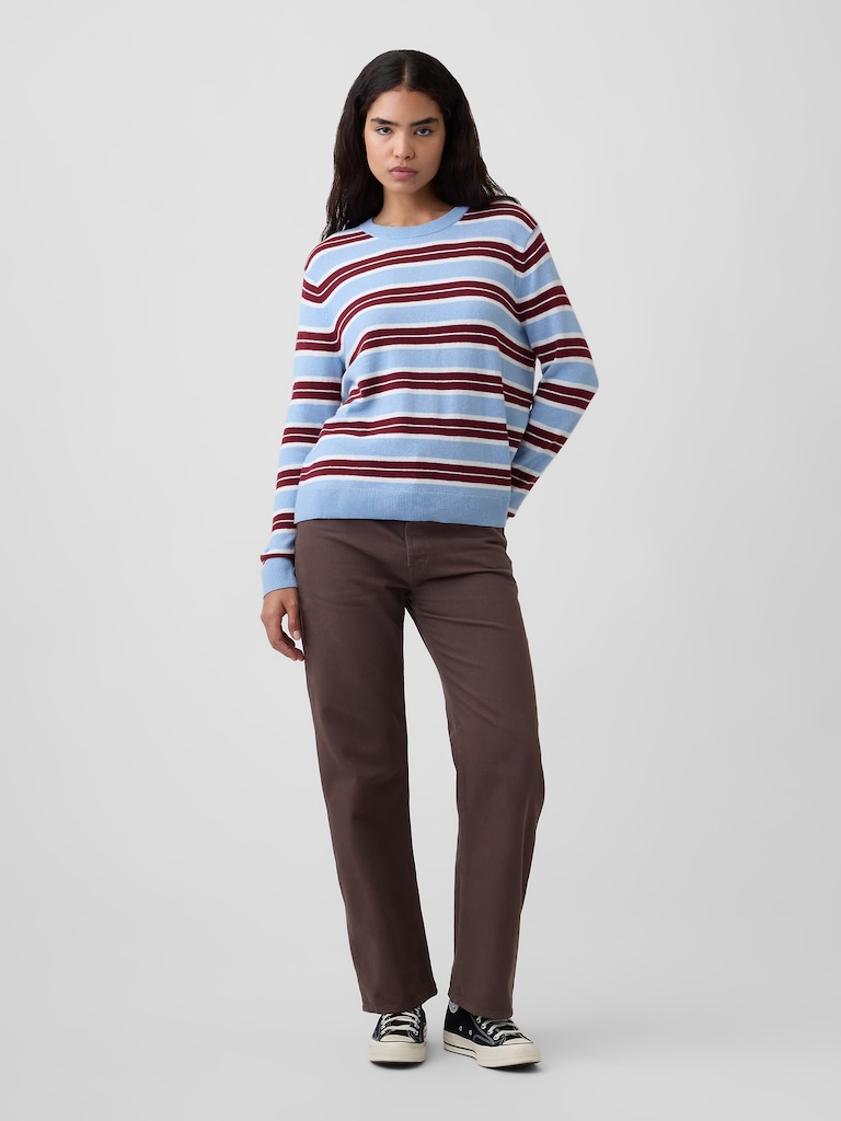 CashSoft Relaxed Stripe Crewneck Sweatshirt