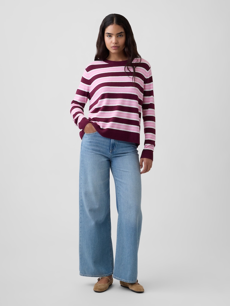 CashSoft Relaxed Stripe Crewneck Sweatshirt