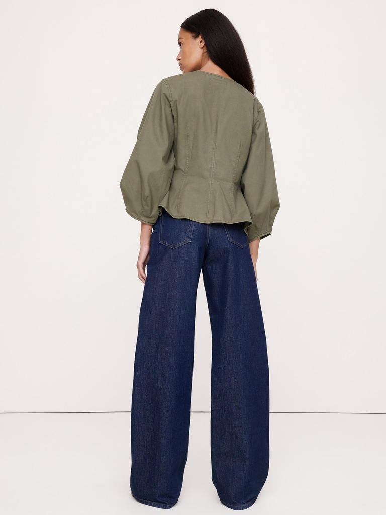 Cotton Canvas Puff-Sleeve Top