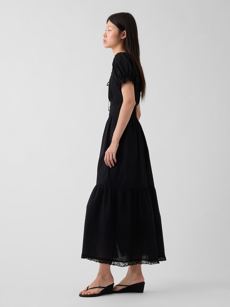 Scoop-Neck Lace-Trim Tiered Maxi Dress