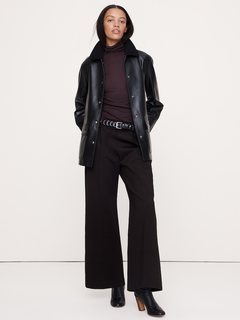 High-Rise Wide-Leg Drapey Ponte Pull-On Pant