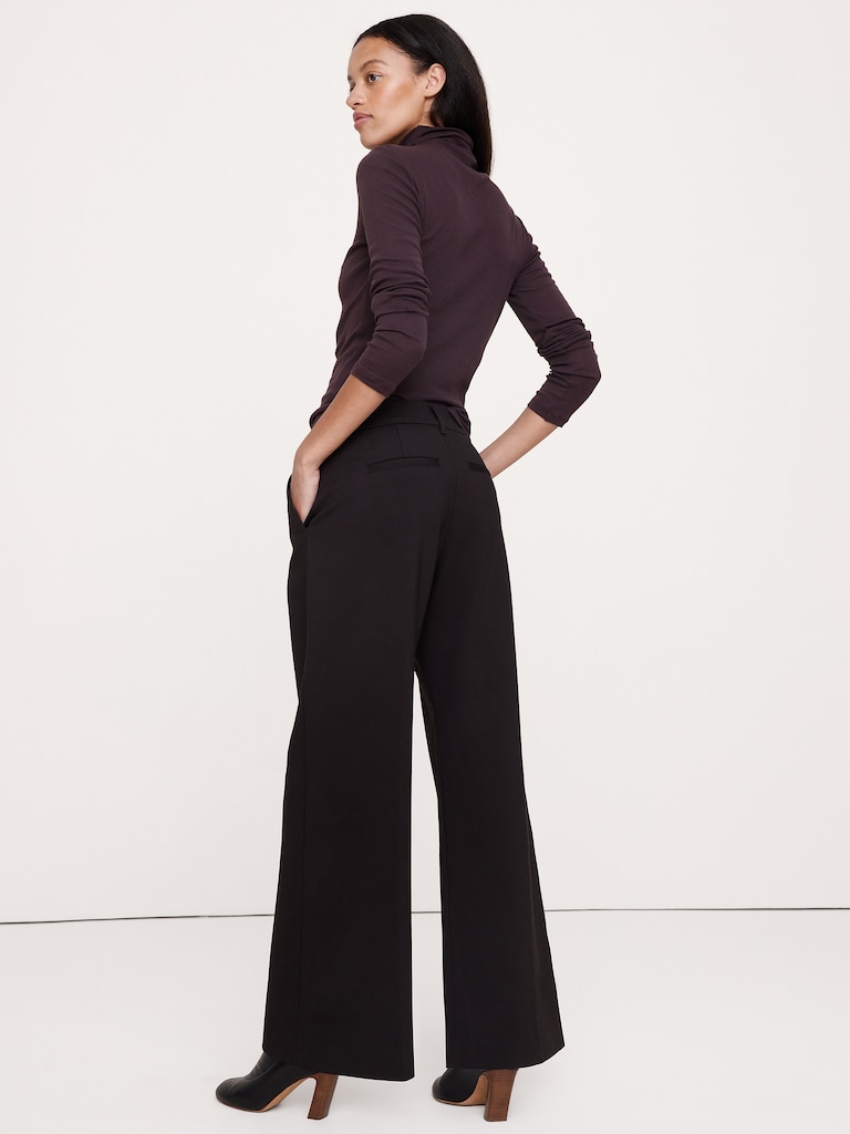 High-Rise Wide-Leg Drapey Ponte Pull-On Pant