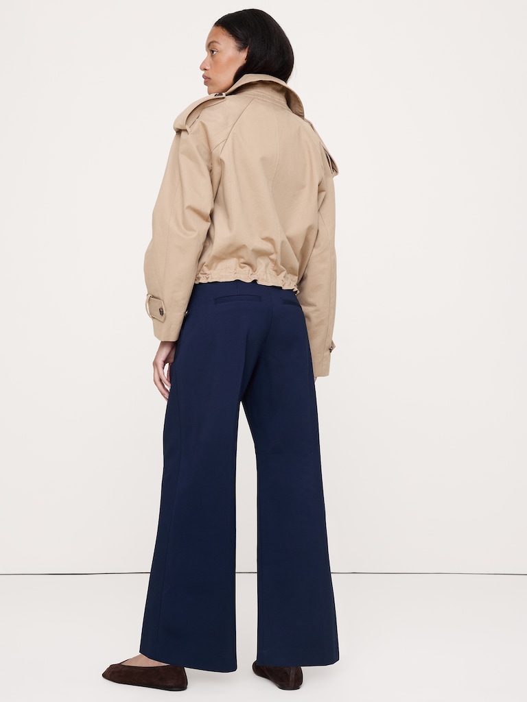 High-Rise Wide-Leg Drapey Ponte Pull-On Pant