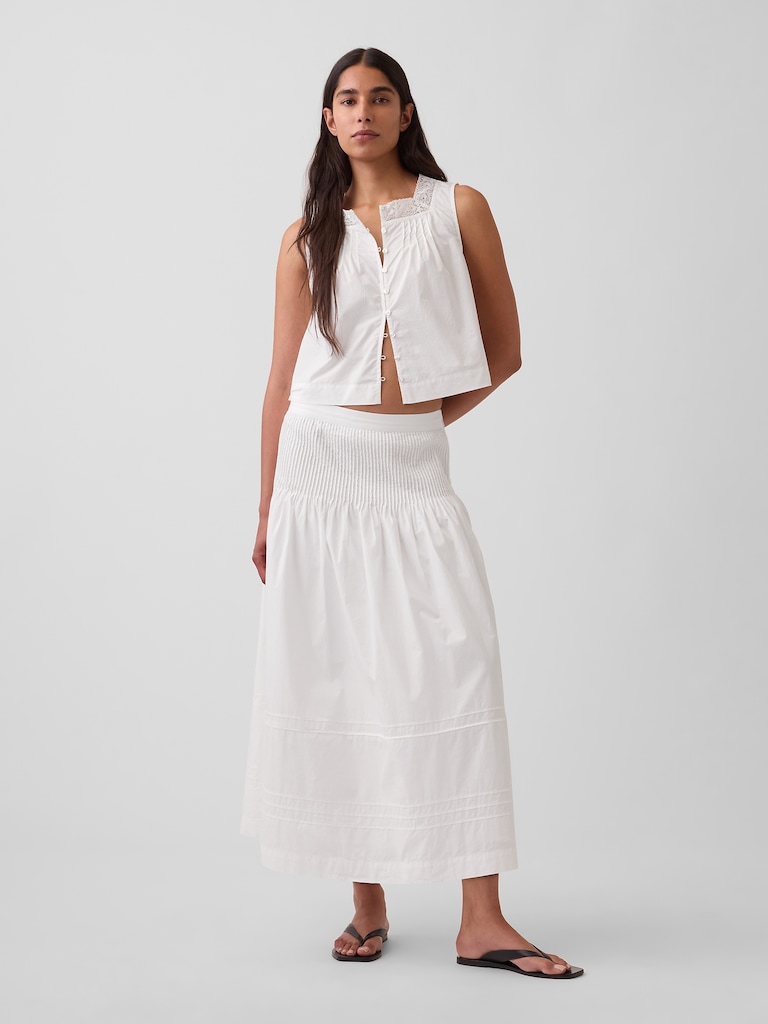 Poplin Pintuck Maxi Skirt