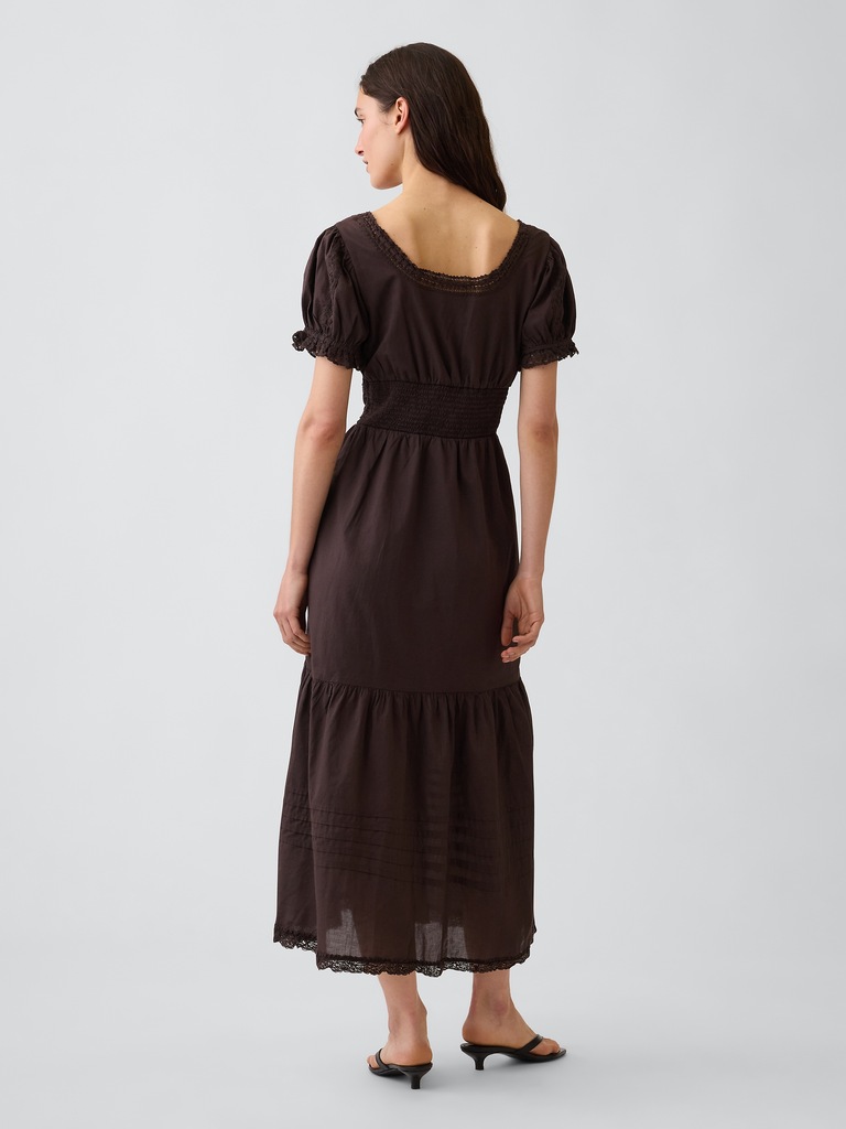Scoop-Neck Lace-Trim Tiered Maxi Dress