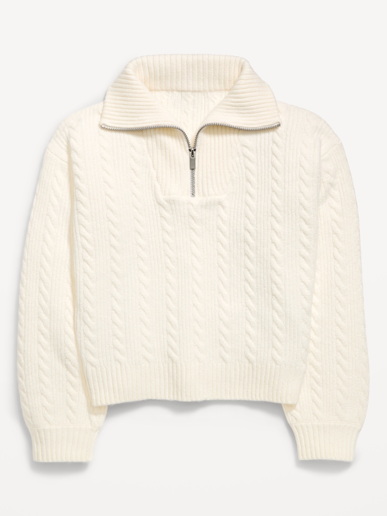 SoSoft Cable-Knit Quarter-Zip Sweater for Girls