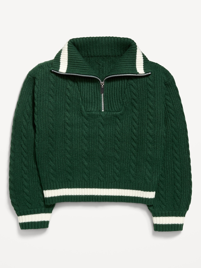 SoSoft Cable-Knit Quarter-Zip Sweater for Girls