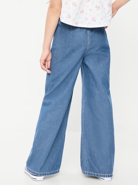 Pull-On Super Baggy Wide-Leg Denim Jeans for Girls