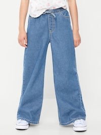 Pull-On Super Baggy Wide-Leg Denim Jeans for Girls