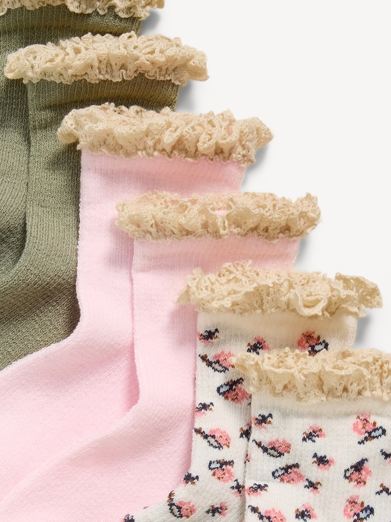 Ruffle-Cuff Waffle Knit Crew Socks 3-Pack for Toddler & Baby