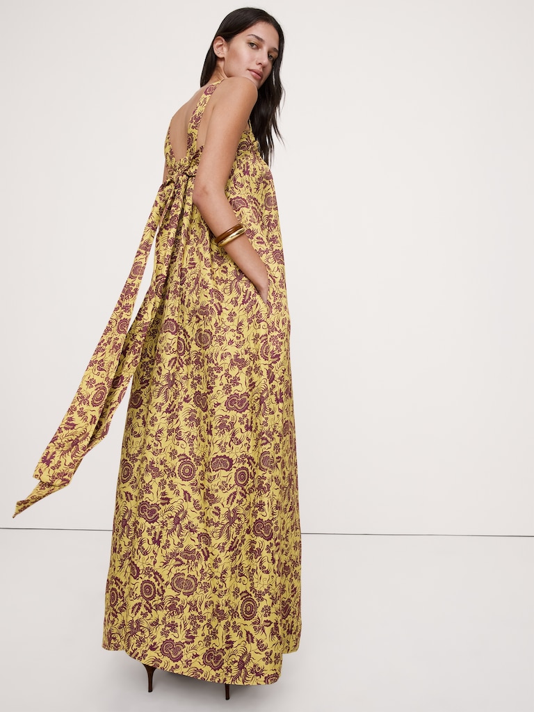 Viscose-Linen Gathered Maxi Dress