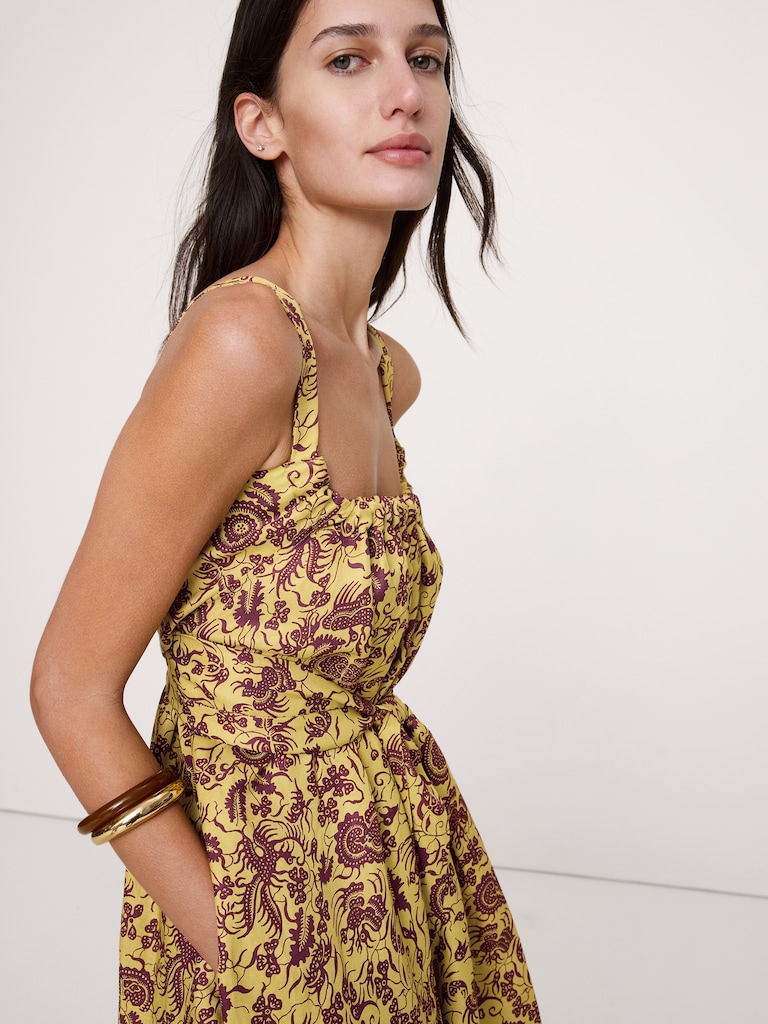 Viscose-Linen Gathered Maxi Dress