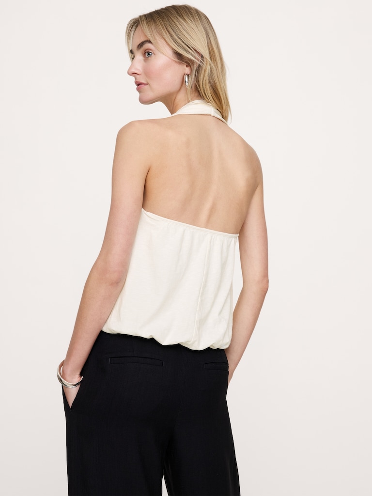 Slub Cotton Bubble-Hem Halter Tank