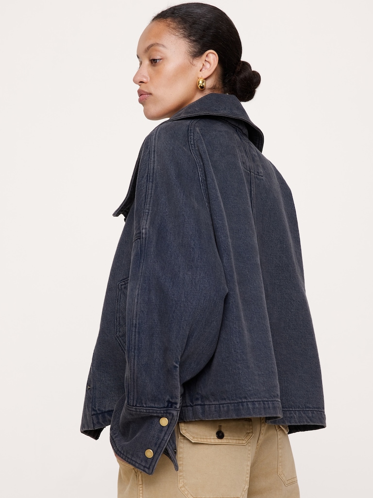 Cropped Denim Trench Coat