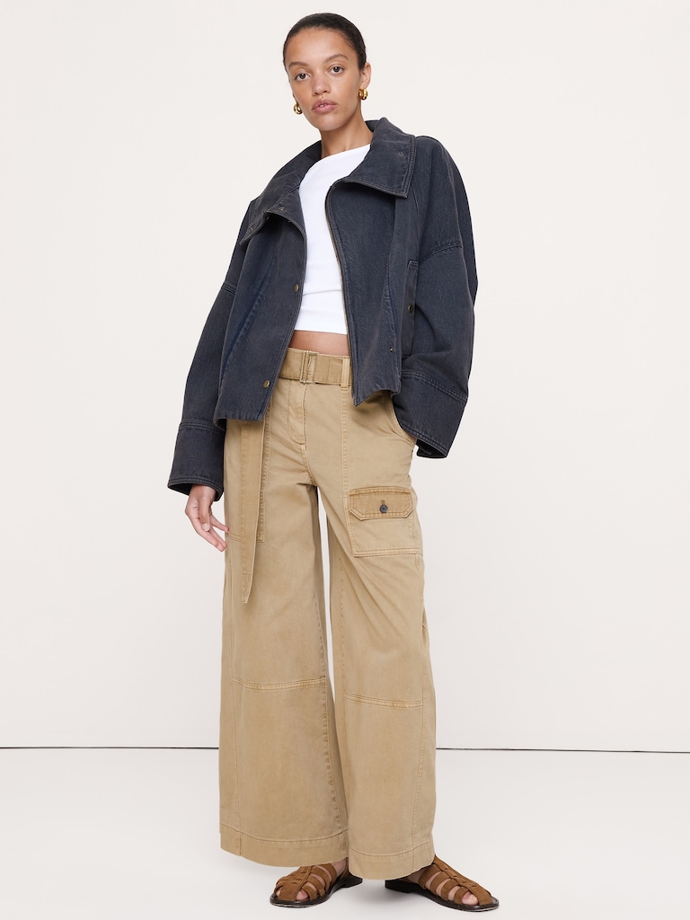 Cropped Denim Trench Coat