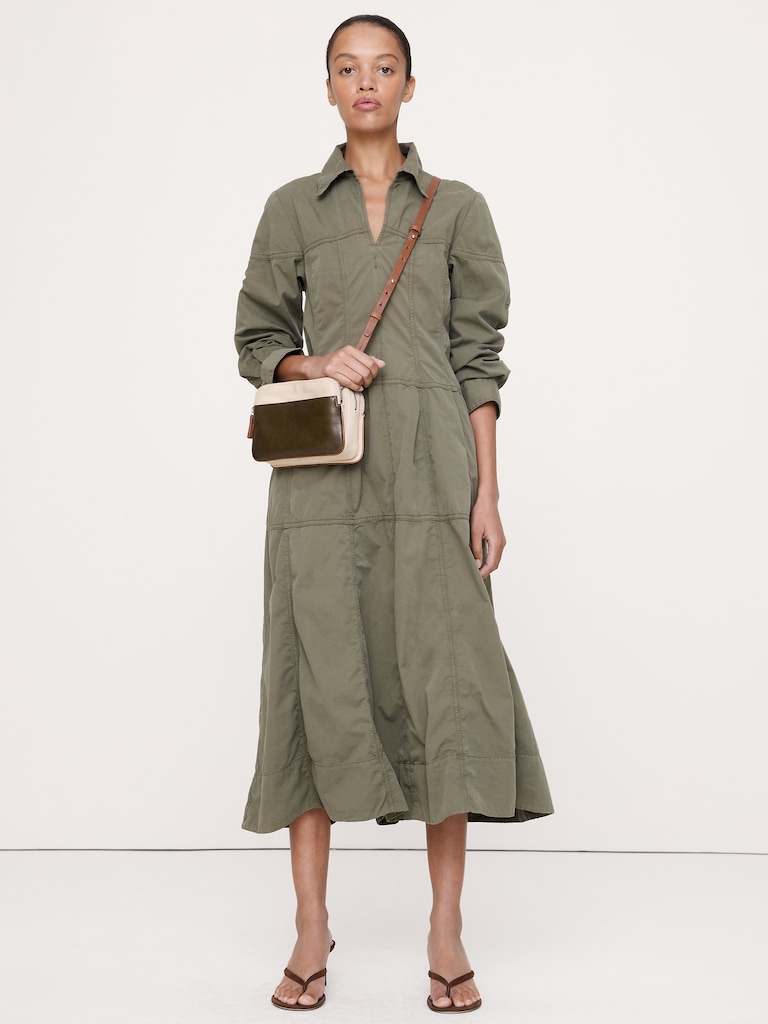 Cotton Twill Paneled Shirt Dress