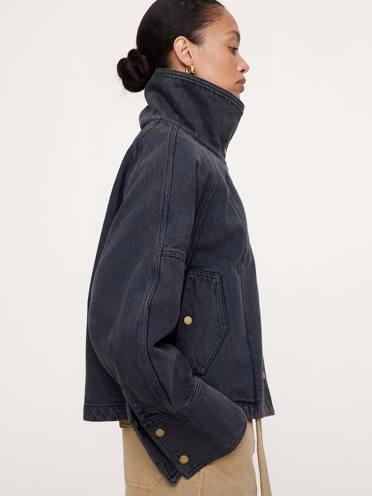 Cropped Denim Trench Coat