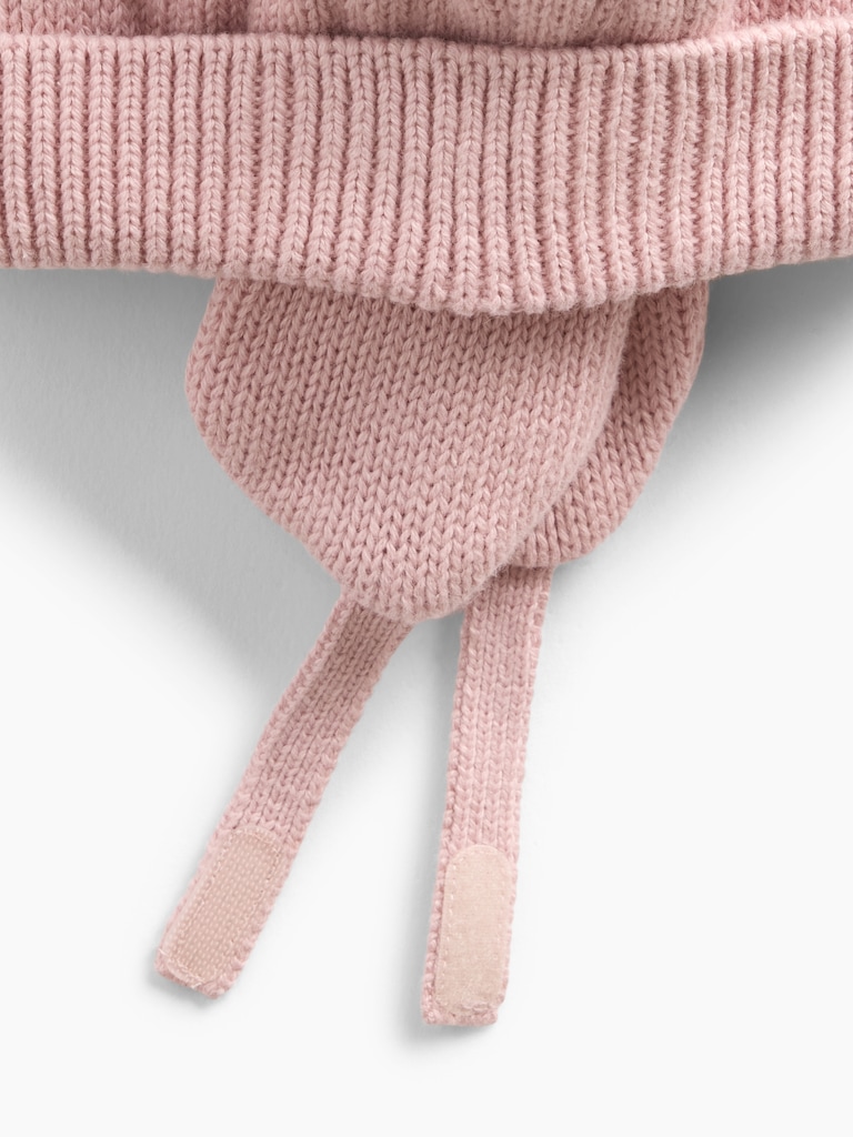 Baby Sherpa-Lined Cable-Knit Bear Beanie