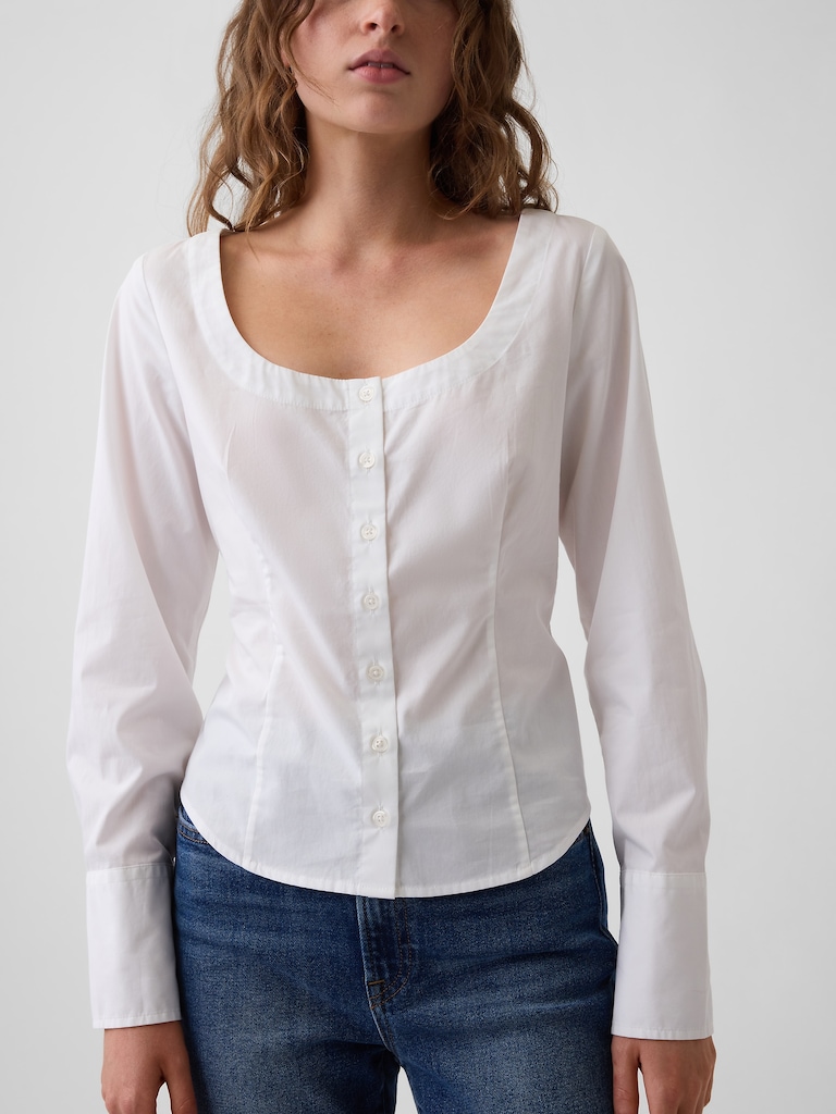 Organic Cotton Poplin Scoop Neck Top