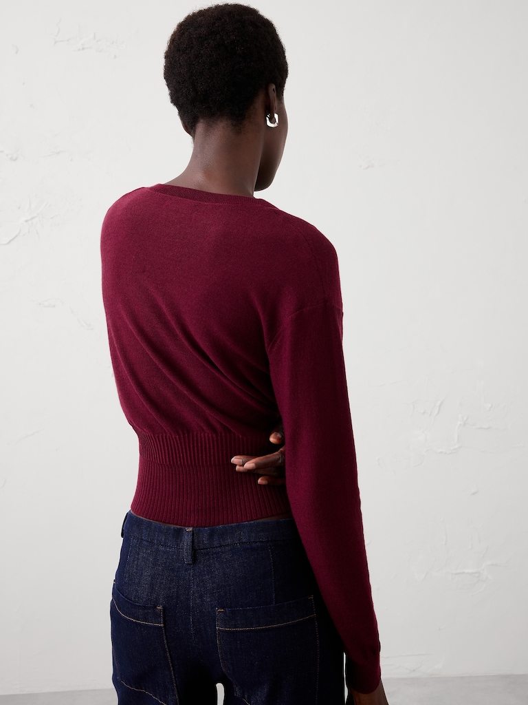 Merino Wool V-Neck Cropped Cardigan Sweater