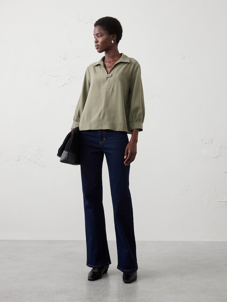 Collared-Tab Pullover Top