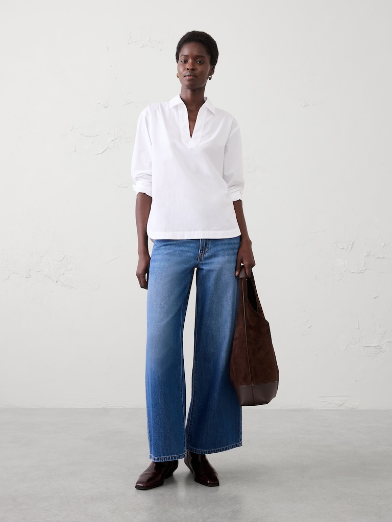 Cotton Collar-Neck Tunic Top