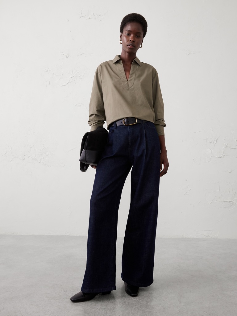 Cotton Collar-Neck Tunic Top
