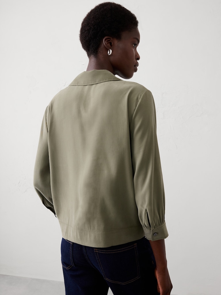 Collared-Tab Pullover Top