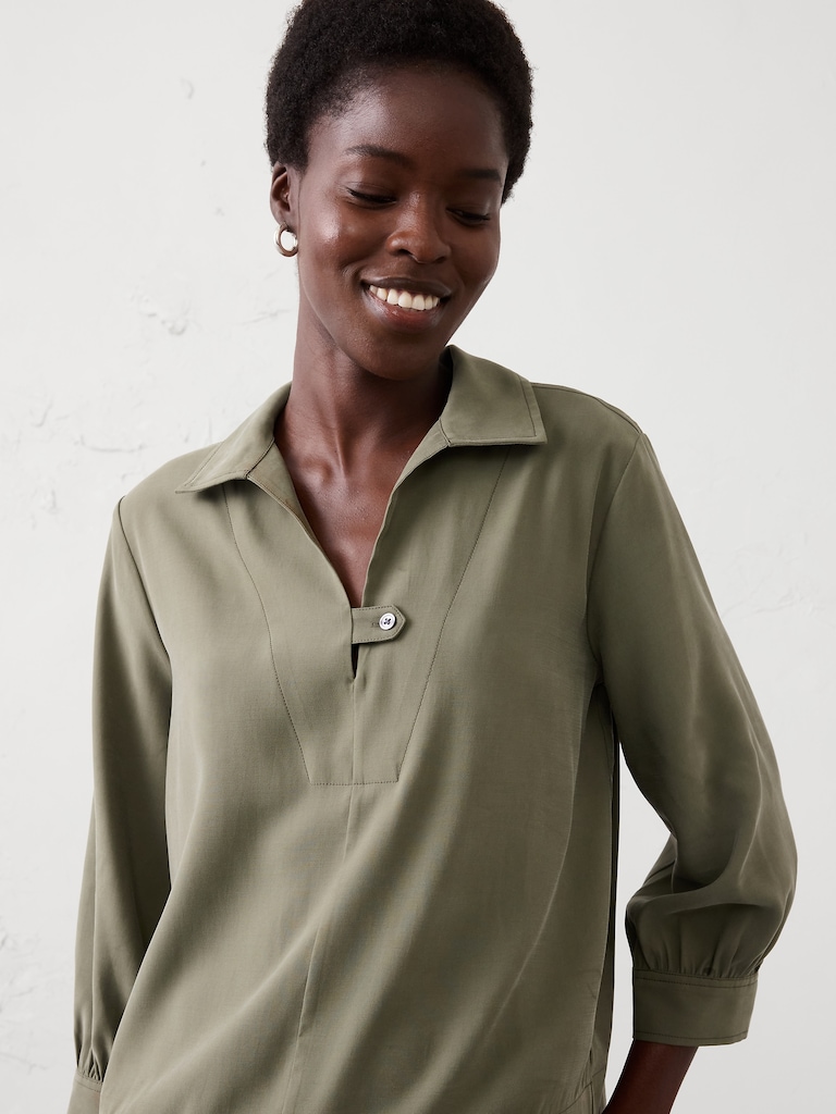Collared-Tab Pullover Top
