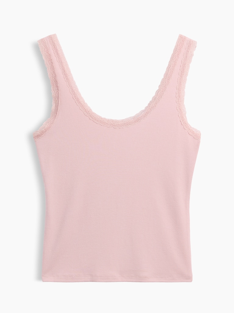 Mini Rib Lace-Trim PJ Tank Top