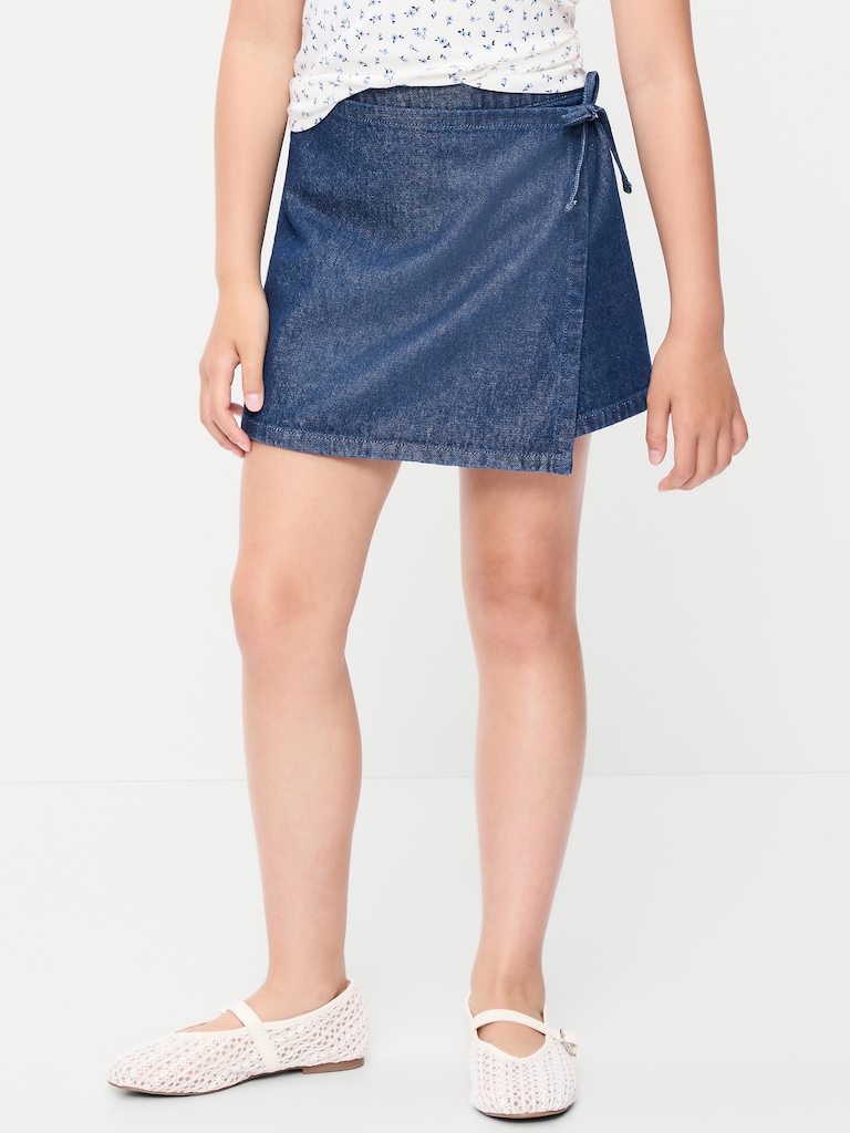 Wrap-Front Denim Skort for Girls