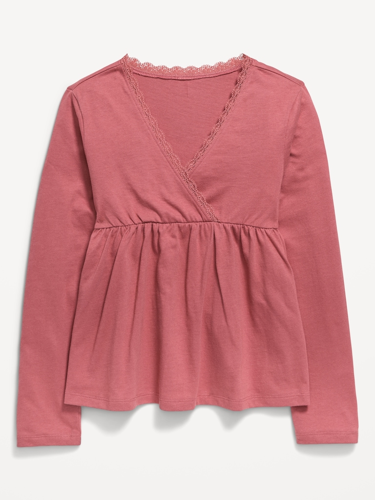 Long-Sleeve Faux-Wrap Top for Girls