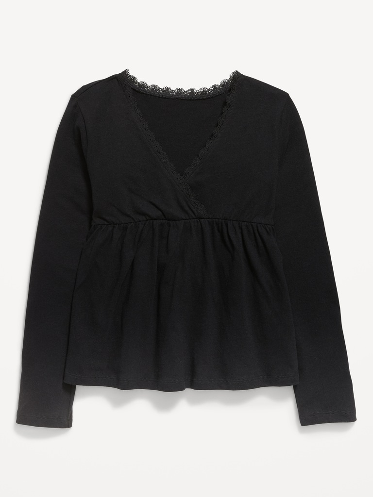 Long-Sleeve Faux-Wrap Top for Girls