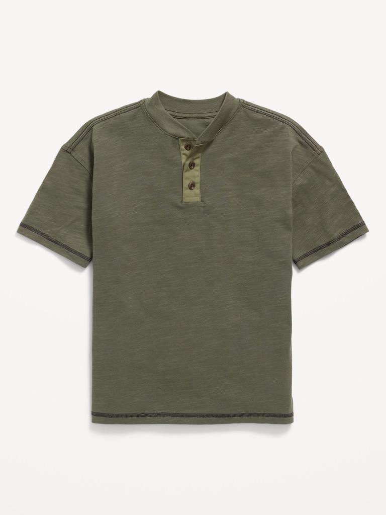 Oversized Short-Sleeve Henley T-Shirt for Boys