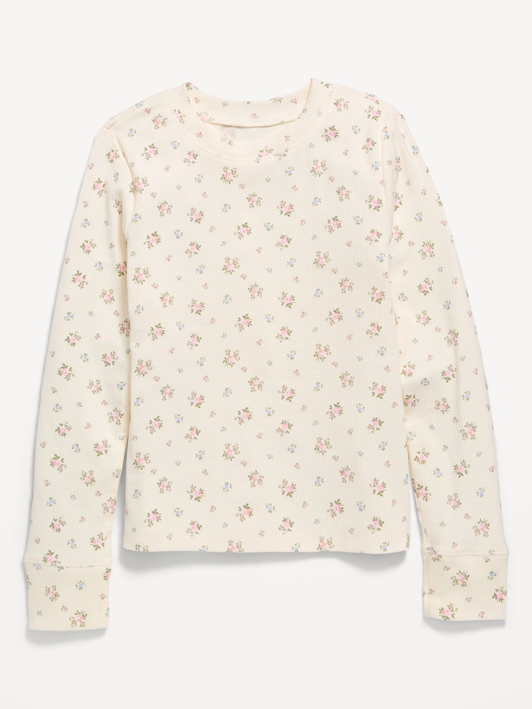 Printed Long-Sleeve Ribbed T-Shirt for Girls