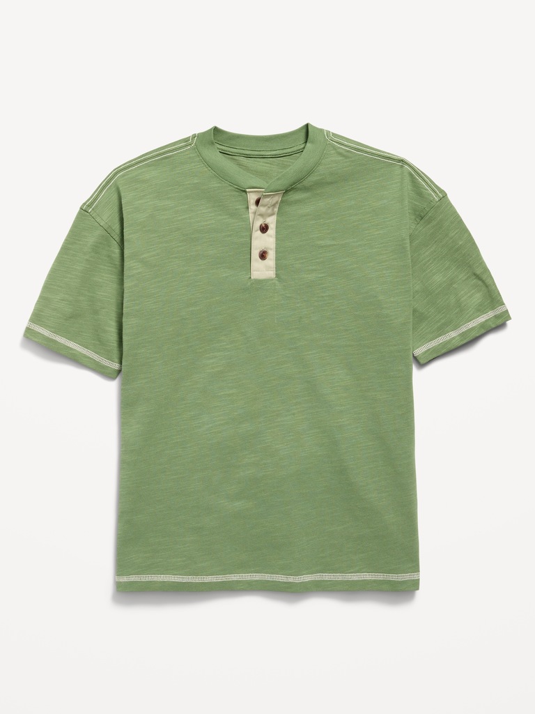 Oversized Short-Sleeve Henley T-Shirt for Boys