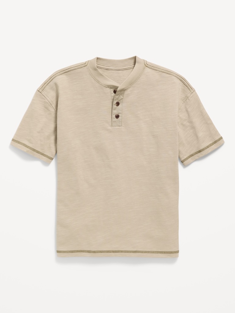 Oversized Short-Sleeve Henley T-Shirt for Boys