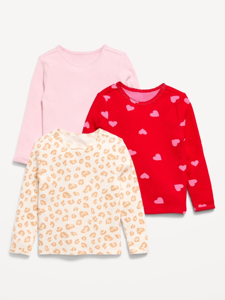 Long-Sleeve Waffle Knit T-Shirt 3-Pack for Toddler Girls