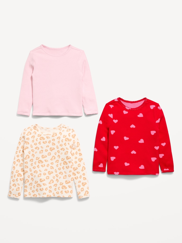 Long-Sleeve Waffle Knit T-Shirt 3-Pack for Toddler Girls