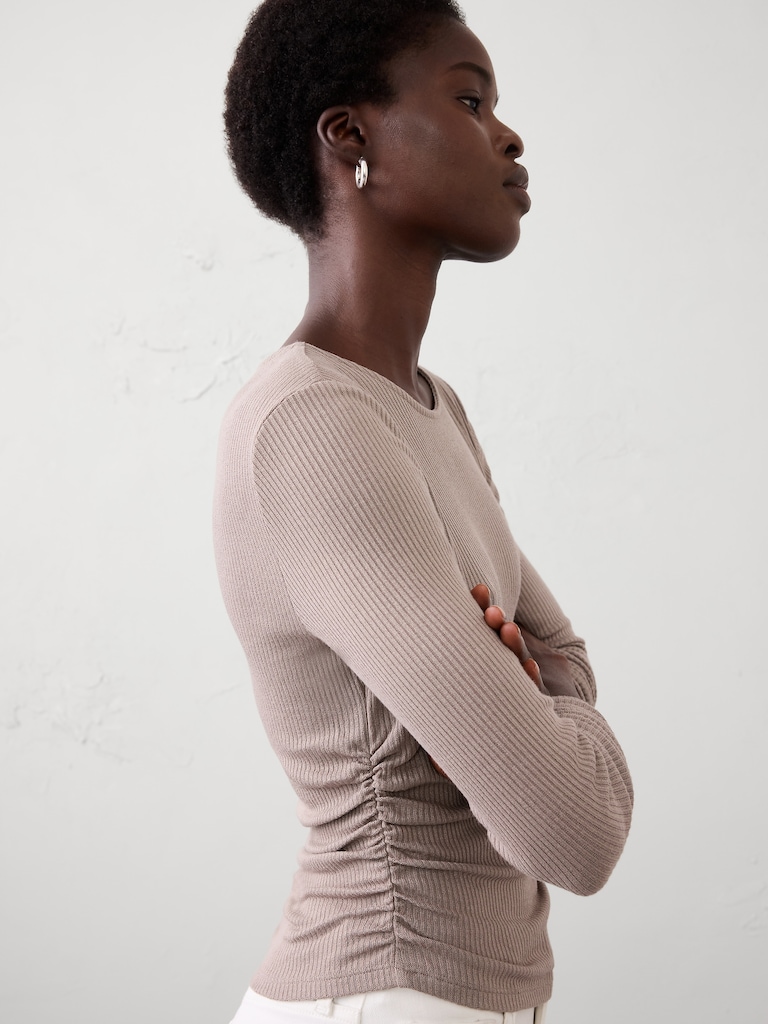 Soft Luxe Ribbed Shirred-Waist Top